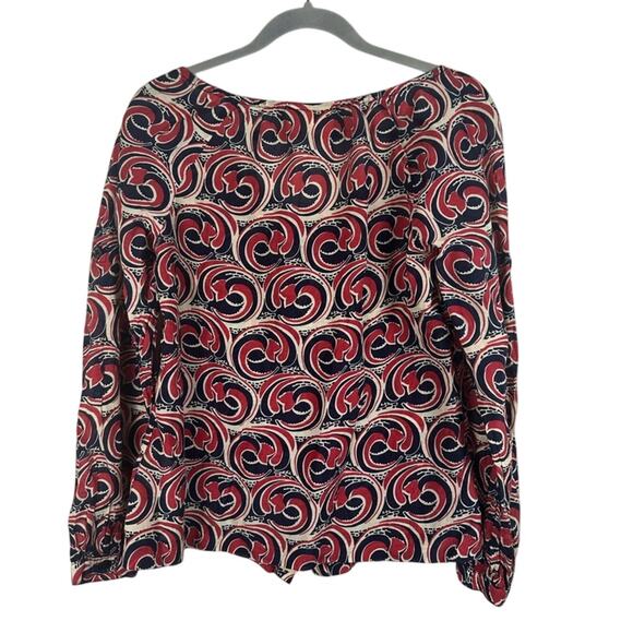 Tory Burch Cotton Silk Blend Wave Print Button Front Boho Blouse Tassels Size 6 - Picture 2 of 7